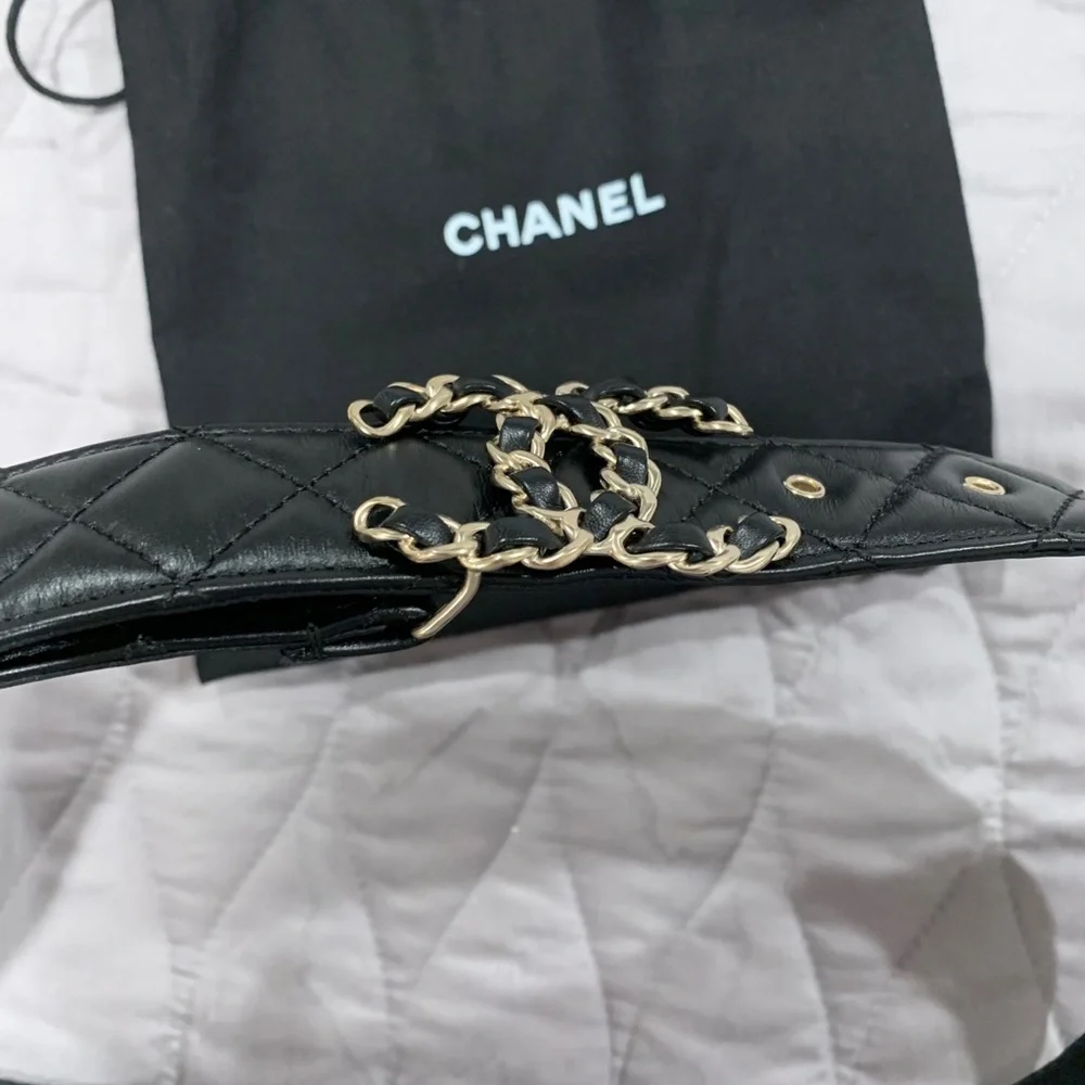 CHANEL CC Logo Classic quilted Leather belt🔥NEW 🔥size 85